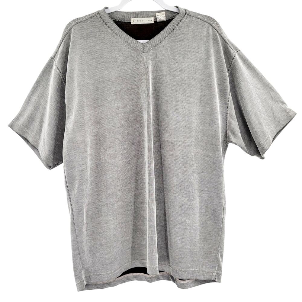 Retro Direction Gray V-Neck Textured Modal Blend Short Sleeve Shirt Men's Size L